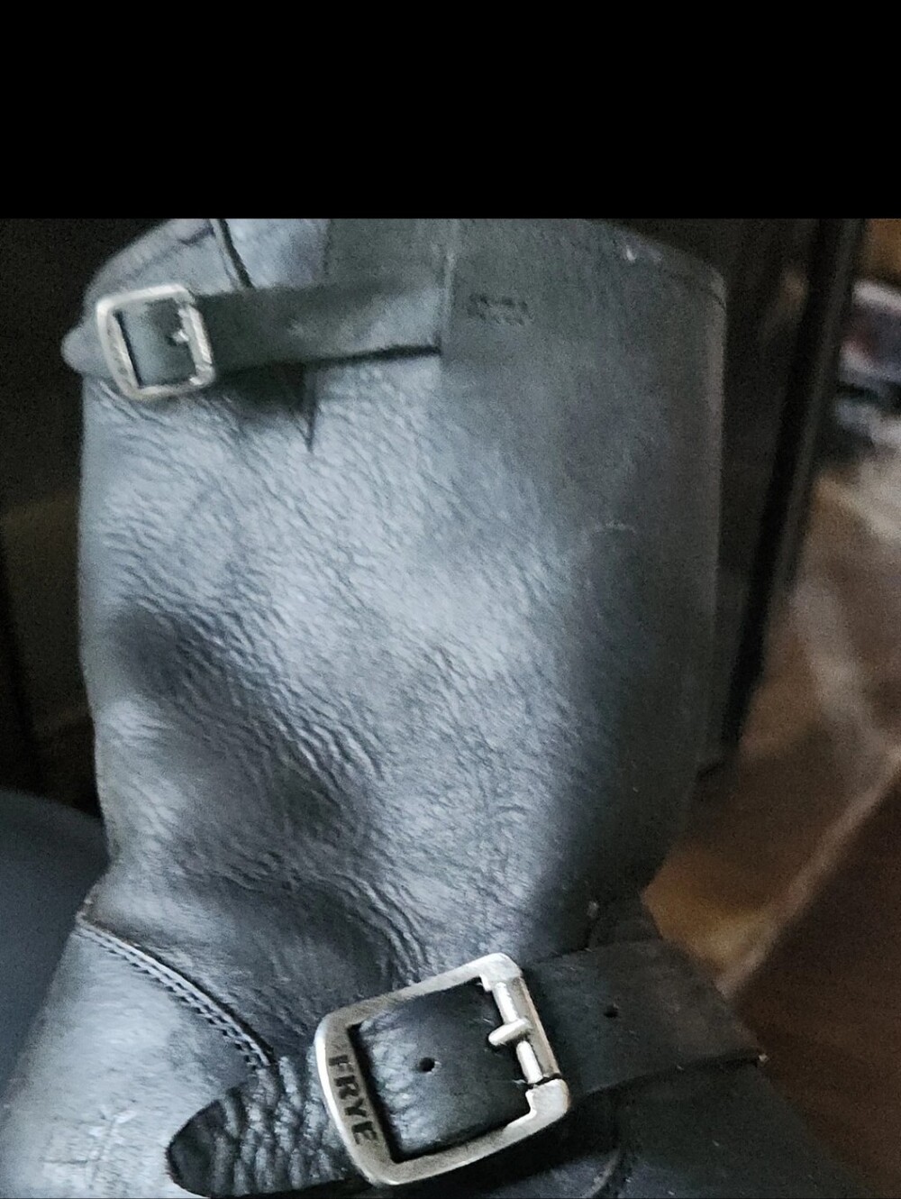 Frye Black Leather Boot Accent with Brushed Silver Buckles